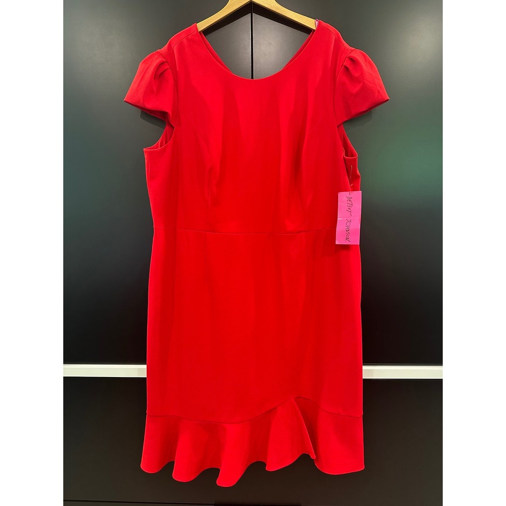Betsey Johnson Red Scuba Ruffle Hem Sheath Dress FMK3K38S Plus Size 24W NEW